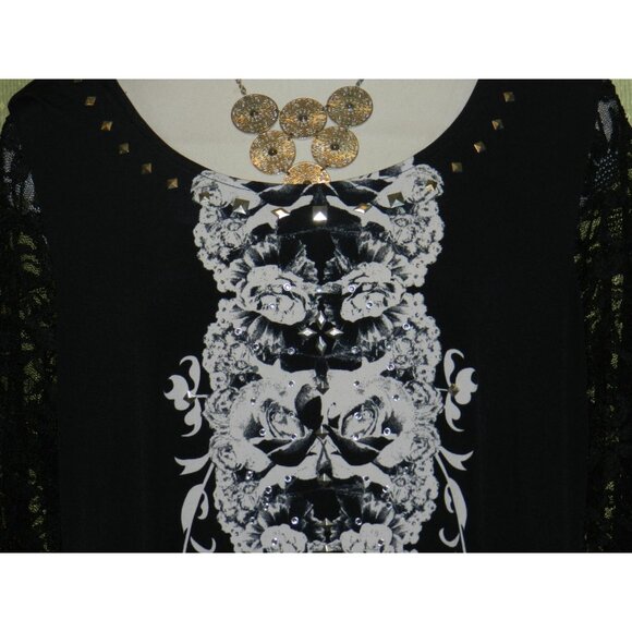 Style & Co 2X dress stretch blend lace sleeves artsy floral print plus size - Picture 3 of 6
